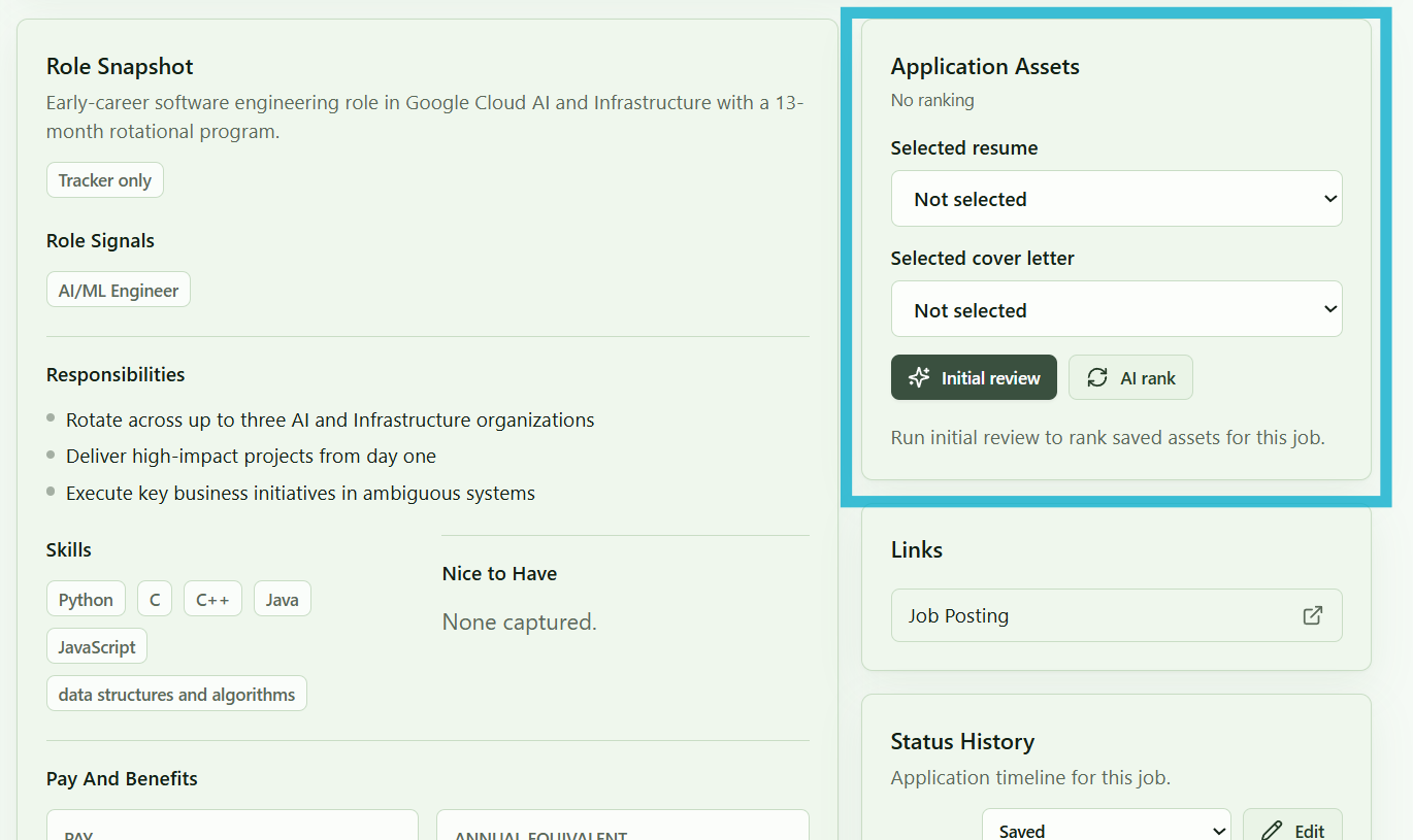 Job Pilot resume-to-role match view