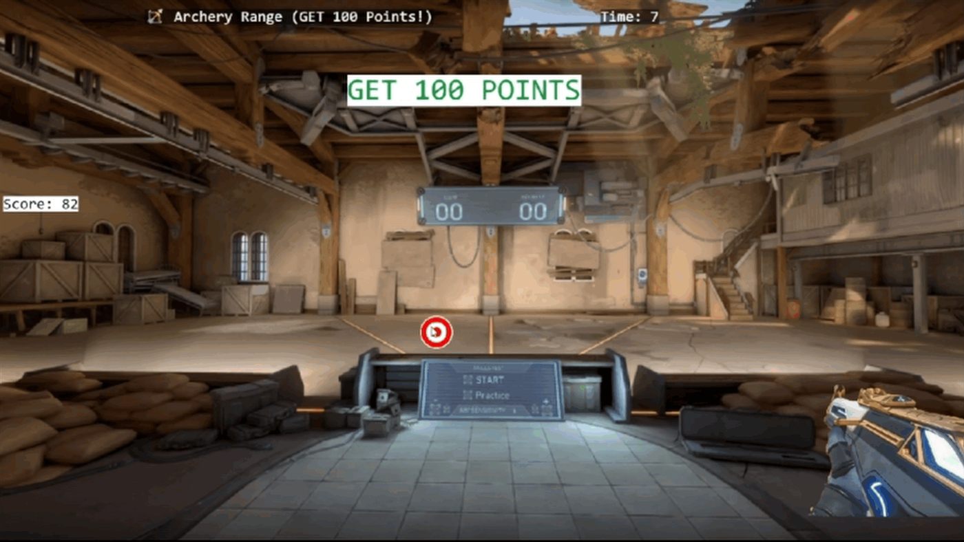 Timed archery range minigame with a score counter and target